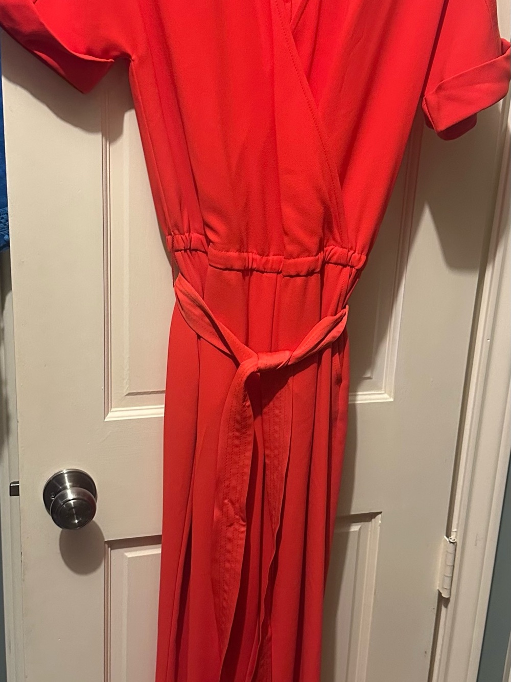 Trina Turk Bright Coral Jumpsuit with tie & cinched waist